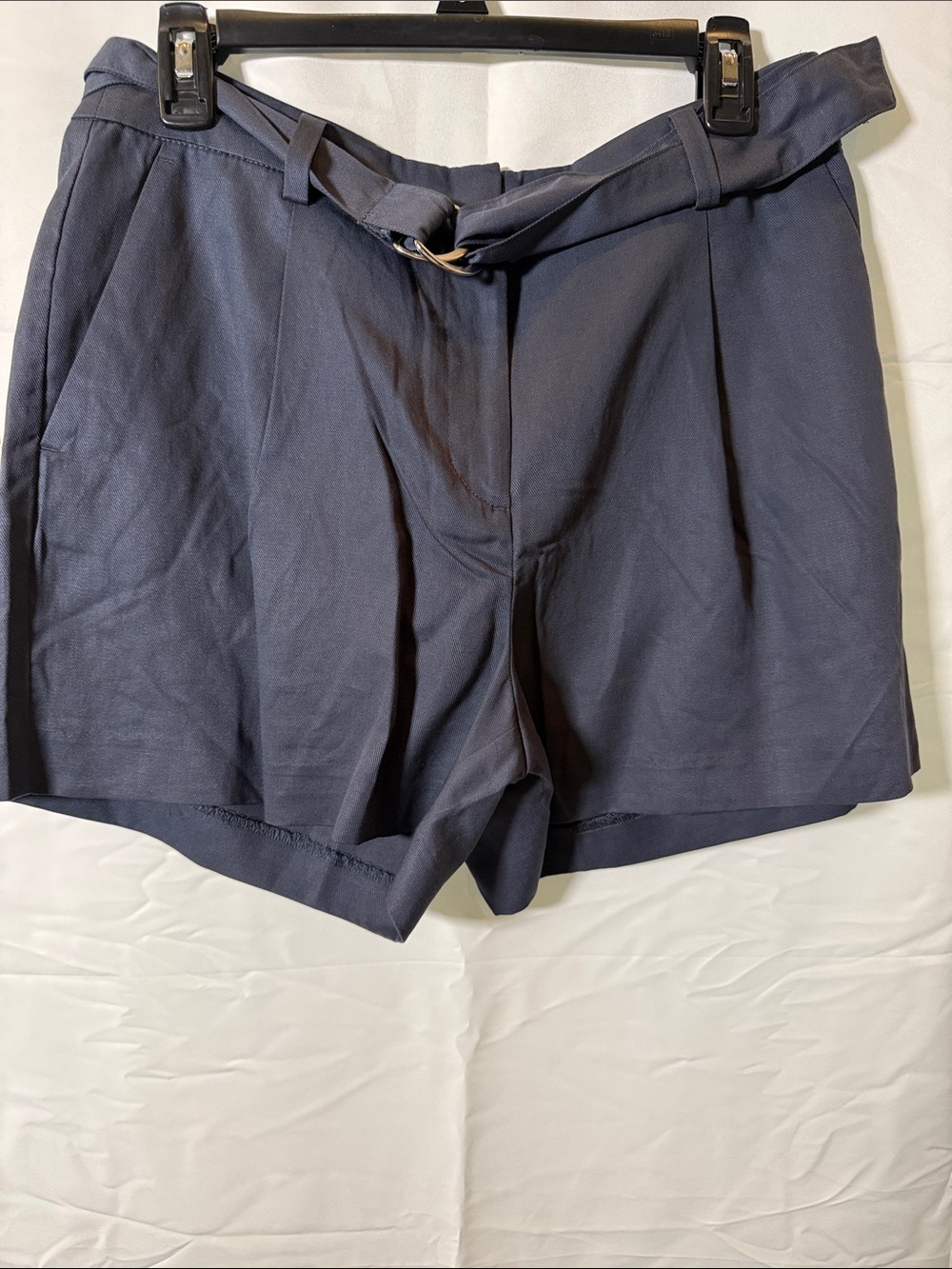 LOFT Navy Pleated High-Rise Tie-Waist Shorts